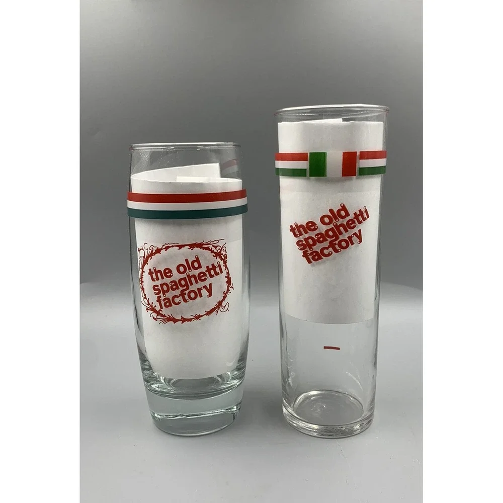 Two (2) Vintage The Old Spaghetti Factory Drinking Glasses Italian‎ Restaurant